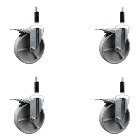 Service Caster 5'' Semi Steel Swivel 7/8'' Expanding Stem Caster Set Total Lock Brake, 4PK SCC-EXTTL20S514-SSS-78-4